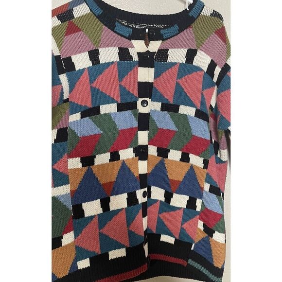 Kate Russell Women's M L Sweater Geometric Kawaii Button front Cardigan - Picture 3 of 8